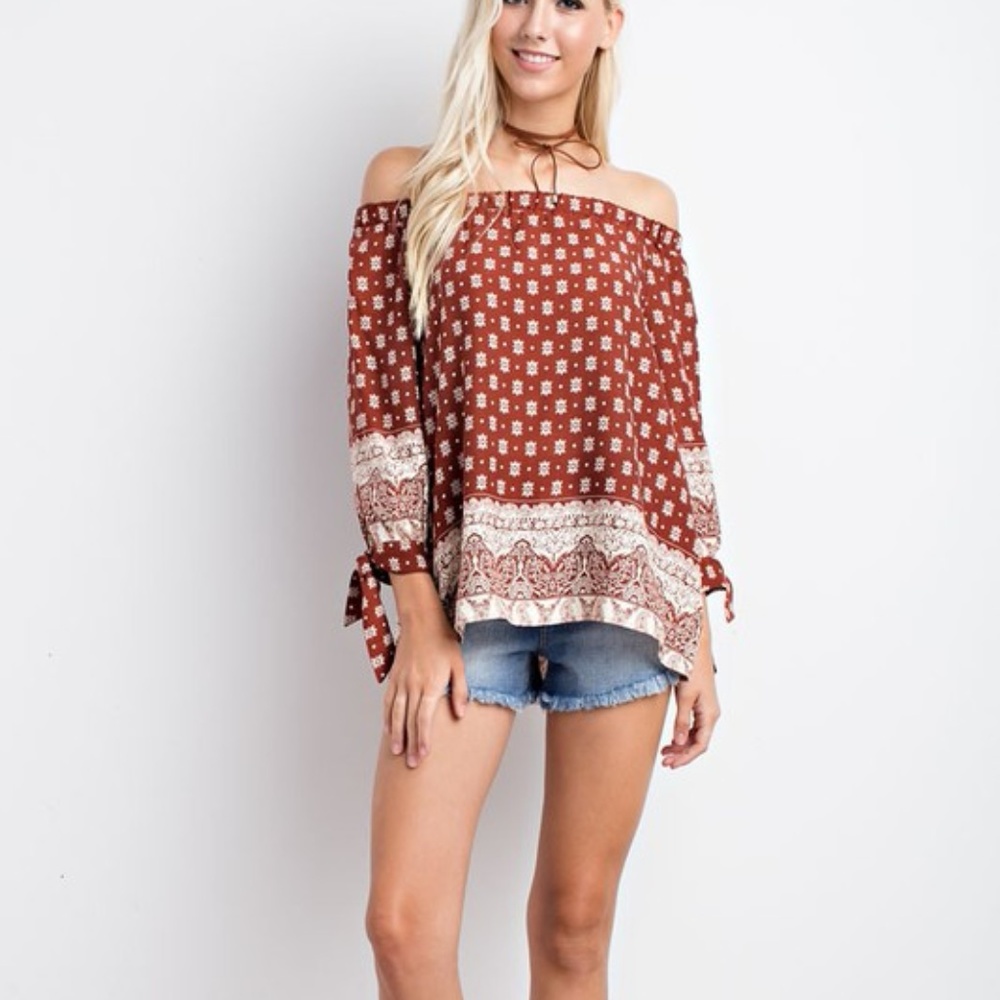 New Off the Shoulder Top Tie Sleeves Boho - Picture 2 of 5